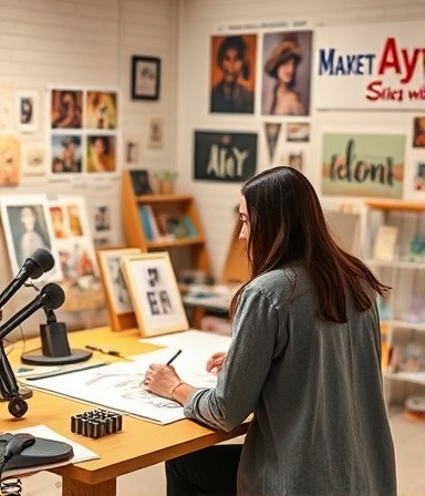 progressive Dayton branding workshop, innovative expression, designing, photorealistic, art-filled studio with mood boards and sketches, highly detailed, creative process, pastel shades, soft backlighting, shot with a macro lens.